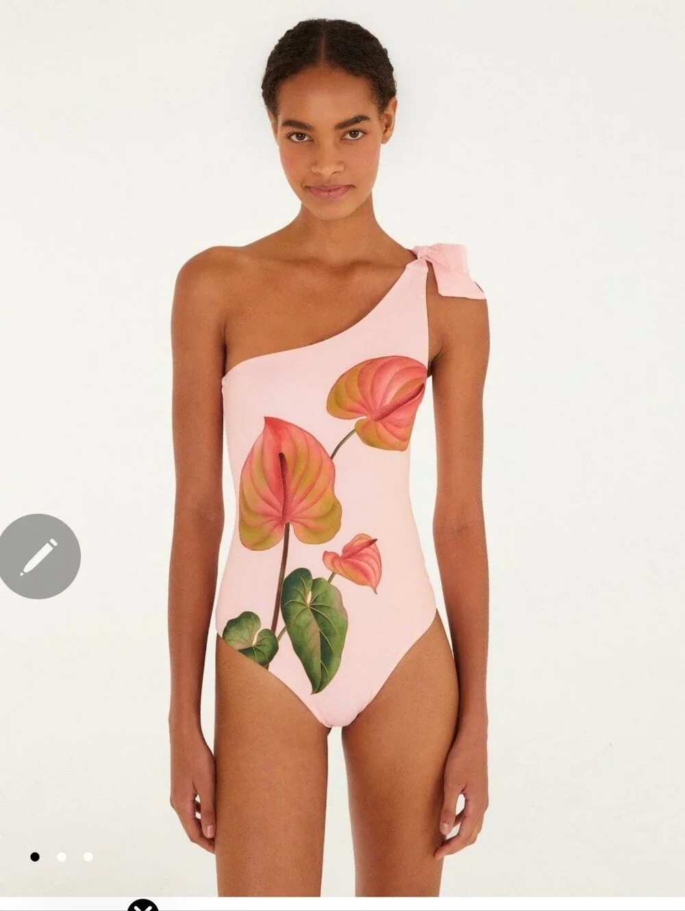 FARM Rio Anthurium Light Pink One Shoulder One Piece Swimsuit Large
